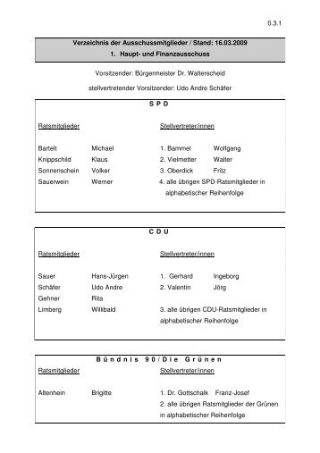 Verzeichnis der Ausschussmitglieder Stand März 09 - Sprockhövel