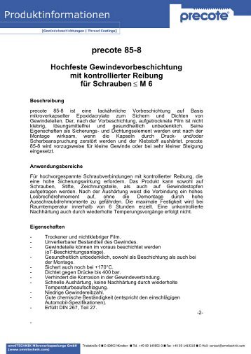 precote 85-8 Hochfeste Gewindevorbeschichtung mit kontrollierter ...