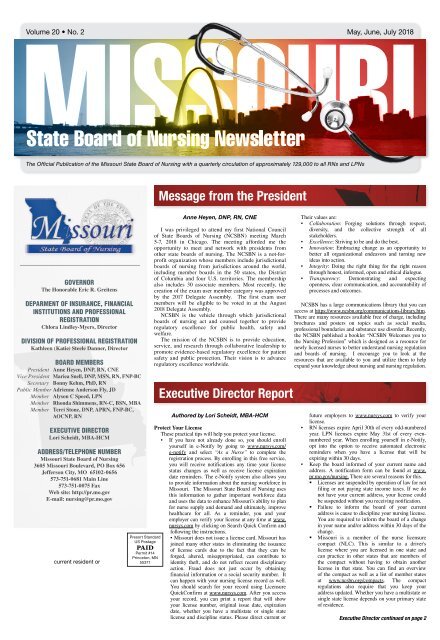 Missouri State Board of Nursing Newletter