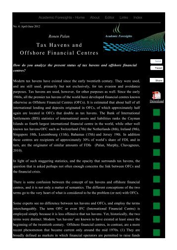 Tax Havens and Offshore Financial Centres - Academic Foresights