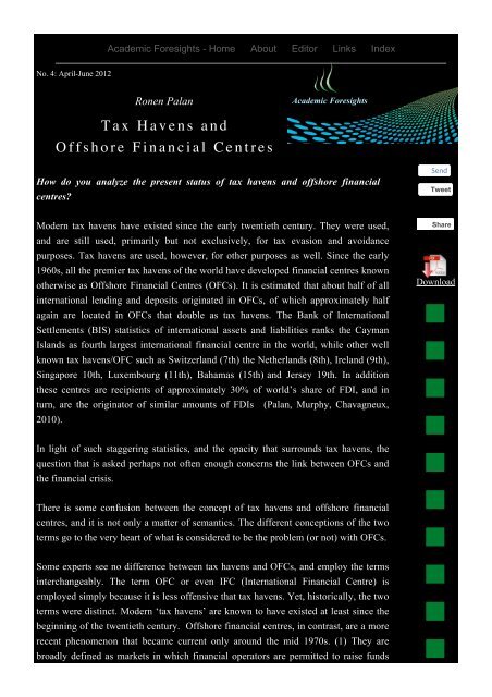 Tax Havens and Offshore Financial Centres - Academic Foresights