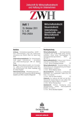 ZWH - Zeitschrift für Wirtschaftsstrafrecht und Haftung im Unternehmen