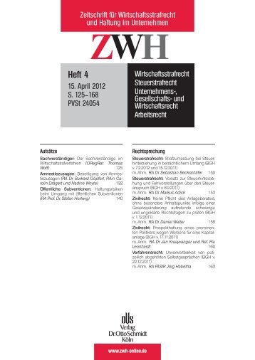 Heft 4 - Zeitschrift für Wirtschaftsstrafrecht und Haftung im ...