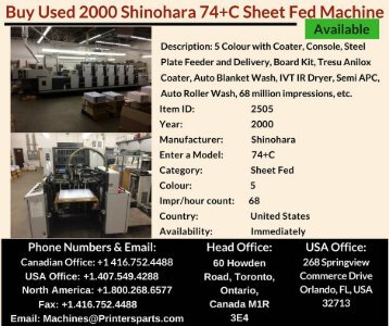 Buy Used 2000 Shinohara 74+C Sheet Fed Machine