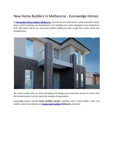 New Home Builders in Melbourne - Evenwedge Homes