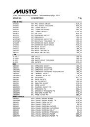 Musto Technical Sailing Collection Consumentenprijslijst 2012