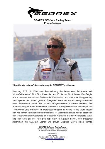 SEAREX Offshore Racing Team Press-Release