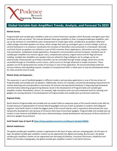 Variable Gain Amplifiers Market to 2025: New Tech Developments, Advancements, Key Players, Strategies to Boost Industry Growth