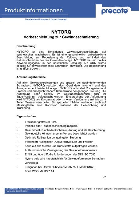 NYTORQ Vorbeschichtung zur Gewindeschmierung