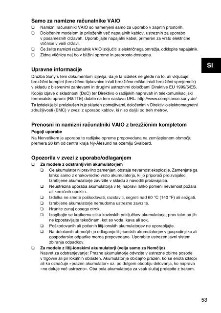 Sony SVE1511G4E - SVE1511G4E Documents de garantie Slov&eacute;nien