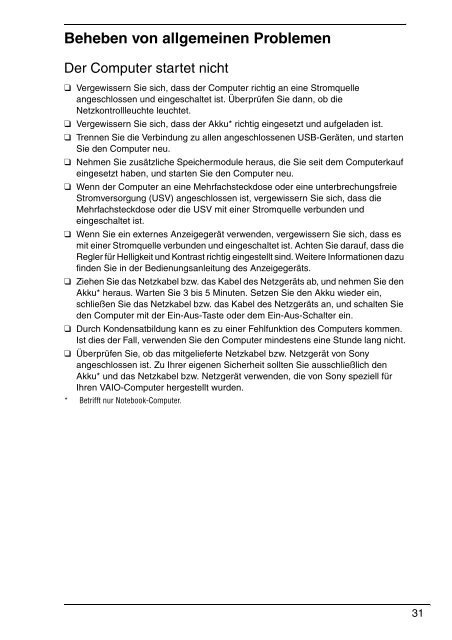 Sony VGN-NW20ZF - VGN-NW20ZF Guide de d&eacute;pannage Allemand