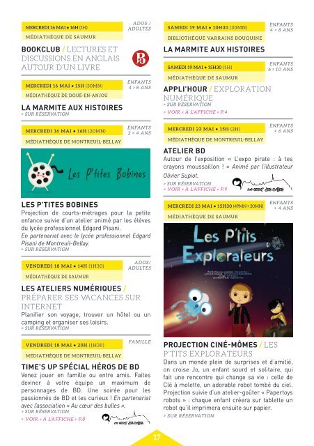 Agenda culturel des bibliothèques avril-août 2018