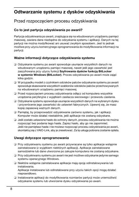 Sony VPCEC1A4E - VPCEC1A4E Guide de d&eacute;pannage Polonais