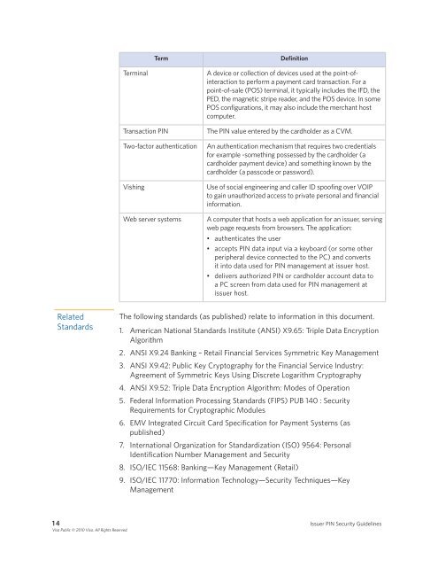 Issuer PIN Security Guidelines - Visa