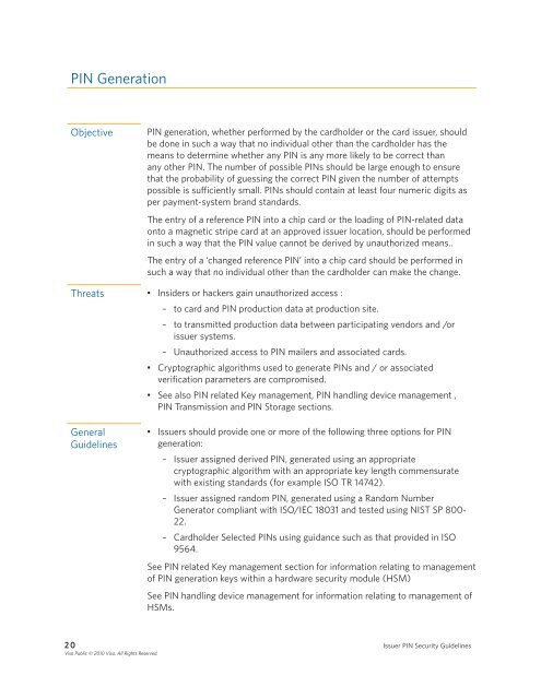 Issuer PIN Security Guidelines - Visa