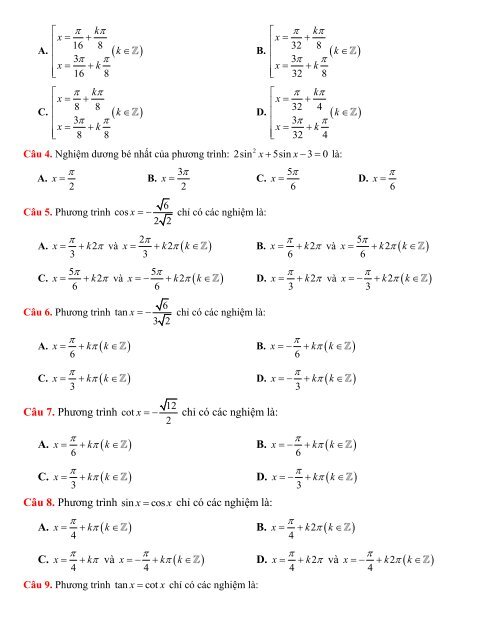 247 bài tập chương LƯỢNG GIÁC có lời giải chi tiết - Thầy Hùng (74 trang)