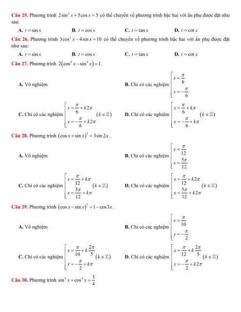 247 bài tập chương LƯỢNG GIÁC có lời giải chi tiết - Thầy Hùng (74 trang)