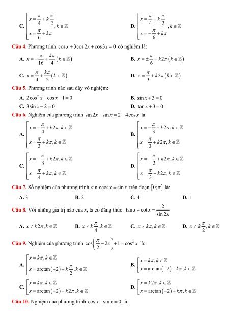 247 bài tập chương LƯỢNG GIÁC có lời giải chi tiết - Thầy Hùng (74 trang)