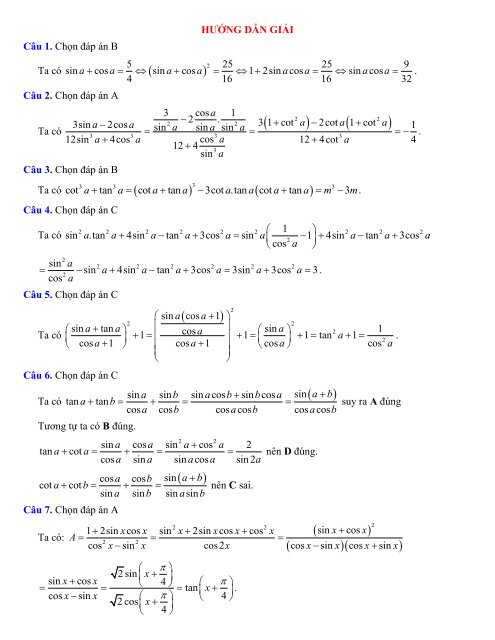 247 bài tập chương LƯỢNG GIÁC có lời giải chi tiết - Thầy Hùng (74 trang)