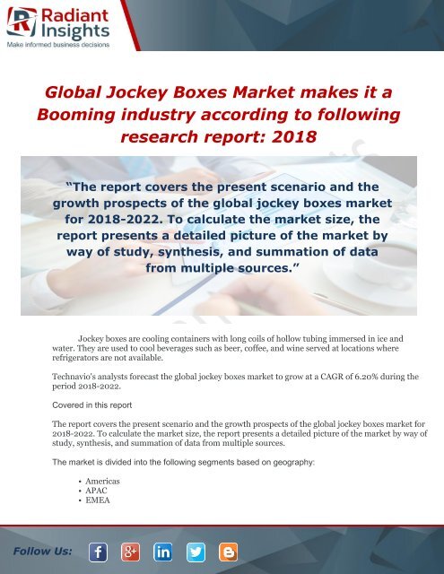 Global Jockey Boxes Market makes it a Booming industry according to following research report 2018