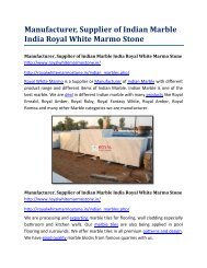 Manufacturer,Supplier of Indian Marble India Royal White Marmo Stone