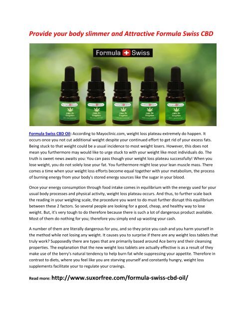 Boost up your Metabolism Level with Formula Swiss CBD Oil