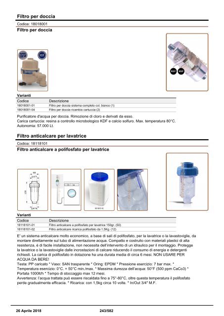 Depuratori Acqua Addolcitori Osmosi Catalogo Generale 26 Aprile 2018