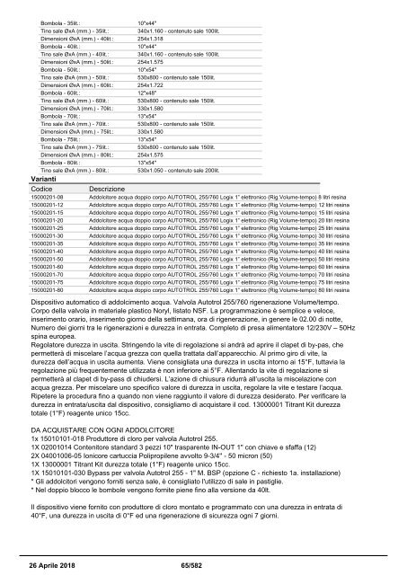 Depuratori Acqua Addolcitori Osmosi Catalogo Generale 26 Aprile 2018