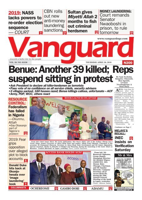 26042015 - Benue: Another 39 killed; Reps suspend sitting in protest
