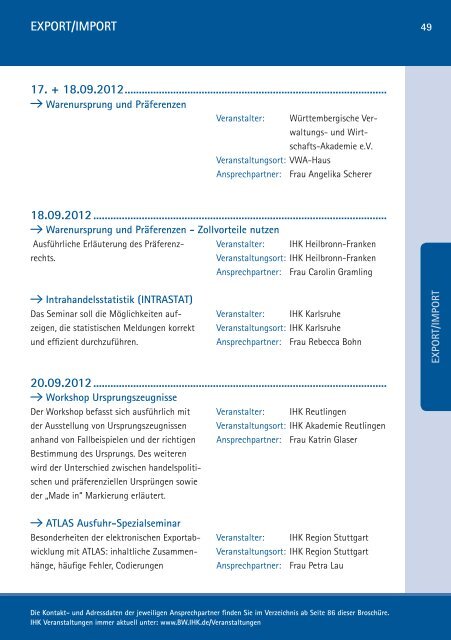 IHK-Veranstaltungen aussenwIrtscHaft - IHK Region Stuttgart - IHK24