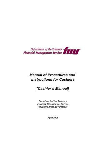 manual of procedures and instructions for cashiers - Financial ...