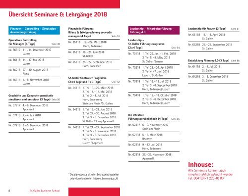 2018 SGBS Seminar und Ausbildungsprogramm für Führungskraefte