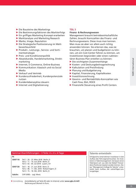 2018 Management Seminare (Durchführungen in Deutschland), St. Gallen International Business School