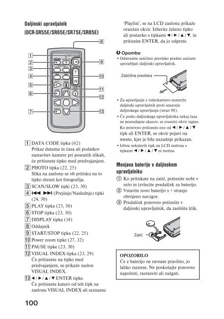 Sony DCR-SR55E - DCR-SR55E Mode d'emploi Slov&eacute;nien