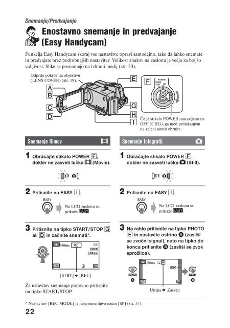 Sony DCR-SR55E - DCR-SR55E Mode d'emploi Slov&eacute;nien