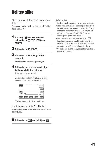 Sony DCR-SR55E - DCR-SR55E Mode d'emploi Slov&eacute;nien