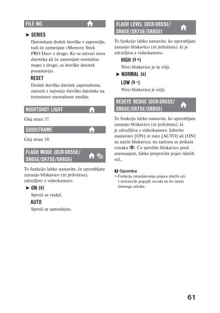 Sony DCR-SR55E - DCR-SR55E Mode d'emploi Slov&eacute;nien