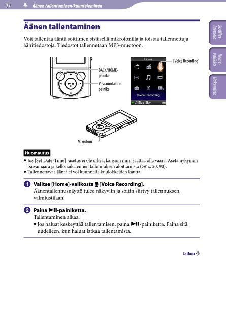 Sony NWZ-E444 - NWZ-E444 Istruzioni per l'uso Finlandese