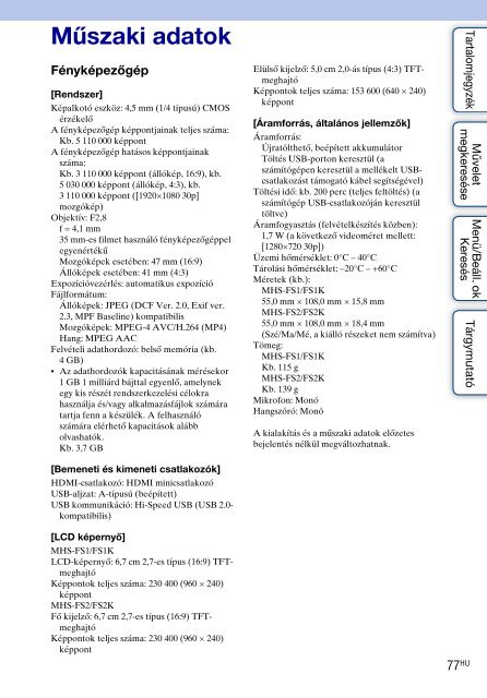 Sony MHS-FS2 - MHS-FS2 Istruzioni per l'uso Ungherese