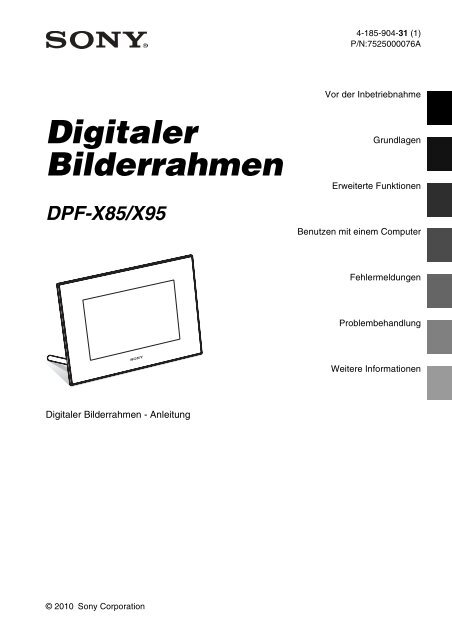 Sony DPF-X85 - DPF-X85 Consignes d&rsquo;utilisation Allemand