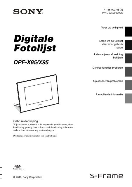 Sony DPF-X85 - DPF-X85 Consignes d&rsquo;utilisation N&eacute;erlandais