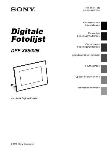 Sony DPF-X85 - DPF-X85 Consignes dâutilisation NÃ©erlandais