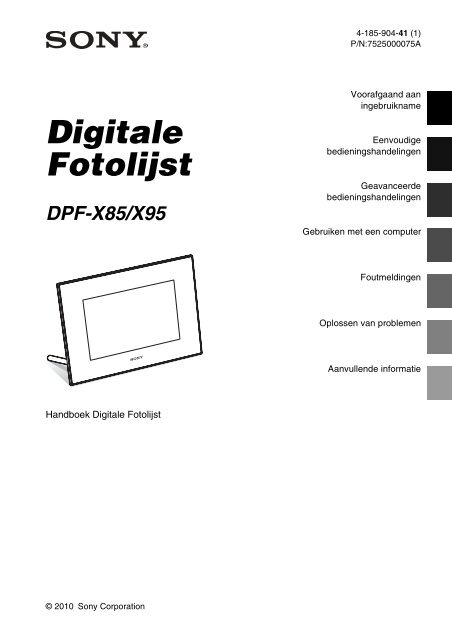 Sony DPF-X85 - DPF-X85 Consignes d&rsquo;utilisation N&eacute;erlandais