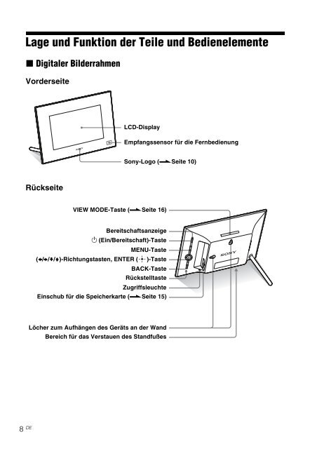 Sony DPF-X85 - DPF-X85 Consignes d&rsquo;utilisation Allemand