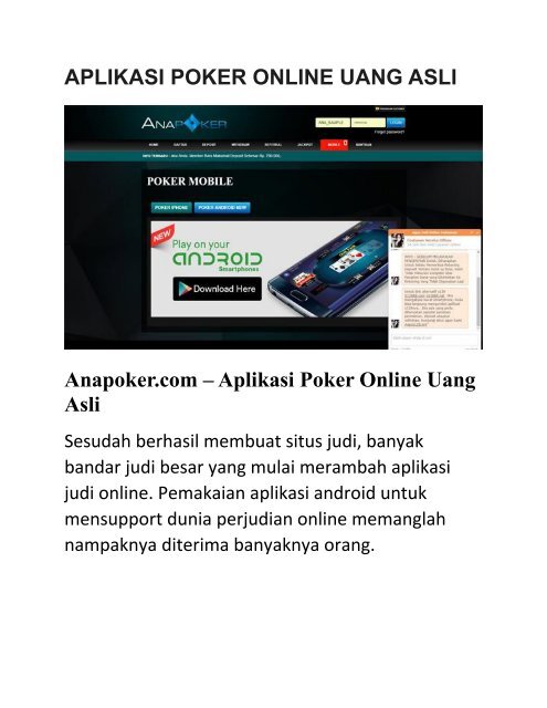 APLIKASI POKER ONLINE UANG ASLI