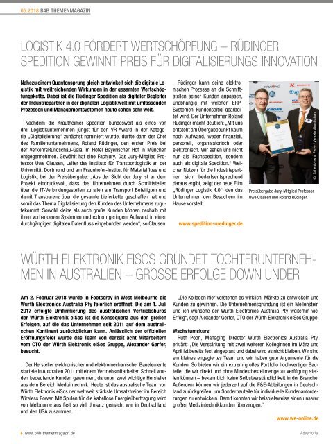 SPEDITIONSGEWERBE & LOGISTIK | B4B Themenmagazin 05.2018