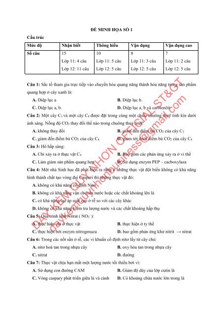 Bộ đề thi thử THPTQG Năm 2018 - Môn Sinh Học - 12 ĐỀ + ĐÁP ÁN - GV Nguyễn Thị Việt Nga - Tuyensinh247 (Without explanation)