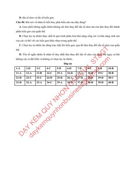 Bộ đề thi thử THPTQG Năm 2018 - Môn Sinh Học - 12 ĐỀ + ĐÁP ÁN - GV Nguyễn Thị Việt Nga - Tuyensinh247 (Without explanation)