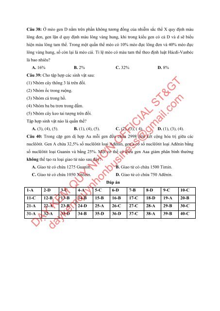 Bộ đề thi thử THPTQG Năm 2018 - Môn Sinh Học - 12 ĐỀ + ĐÁP ÁN - GV Nguyễn Thị Việt Nga - Tuyensinh247 (Without explanation)
