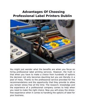  Advantages Of Choosing Professional Label Printers Dublin